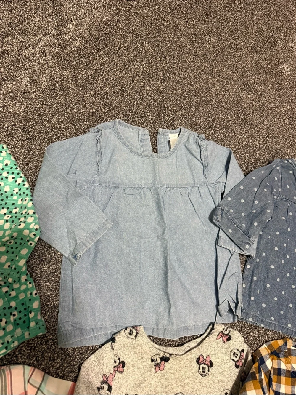 18 month girls long sleeve shirts chambray plaid Minnie deer